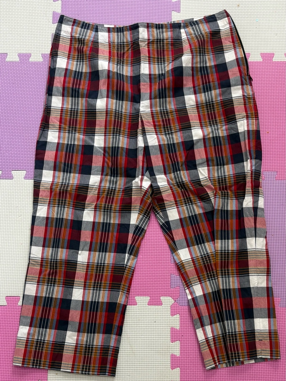 Ann Taylor Plaid Cotton Pants in Red, Navy, White & Tan